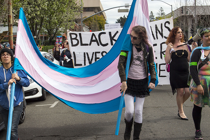 Hundreds+of+people+take+to+the+Santa+Rosa+streets+March+18+demanding+increased+rights+for+the+transgender+community+after+Preisdent+Donald+Trump+rolled+back+federal+guidelines+concerning+bathroom+usage.++