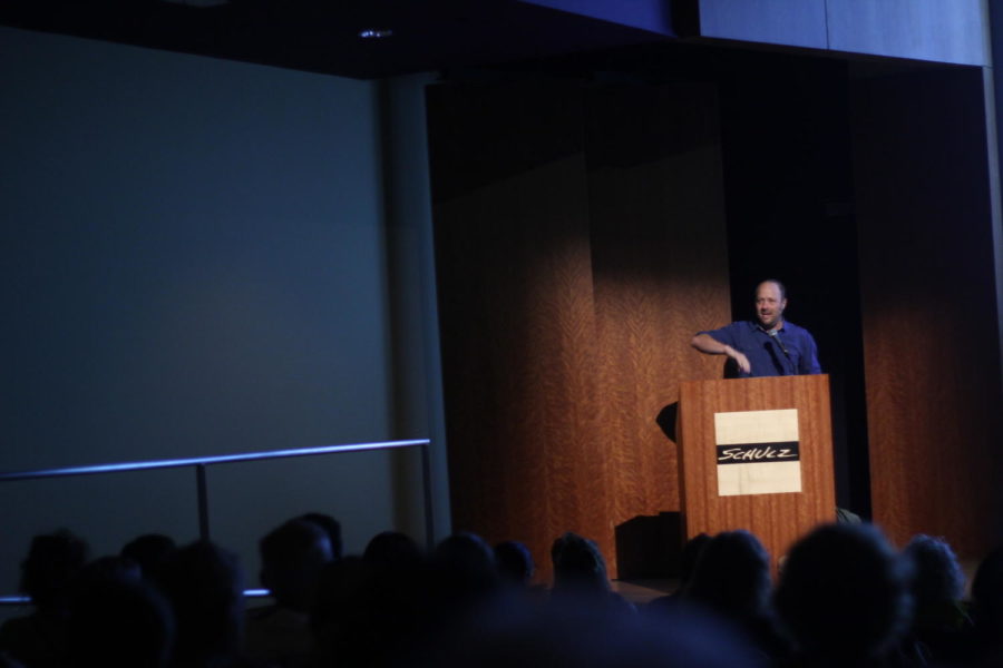 Jay Asher explains the story behind his best selling novel, "13 Reasons Why." Asher gave a presentation at the Charles Schulz museum on Sep. 2.