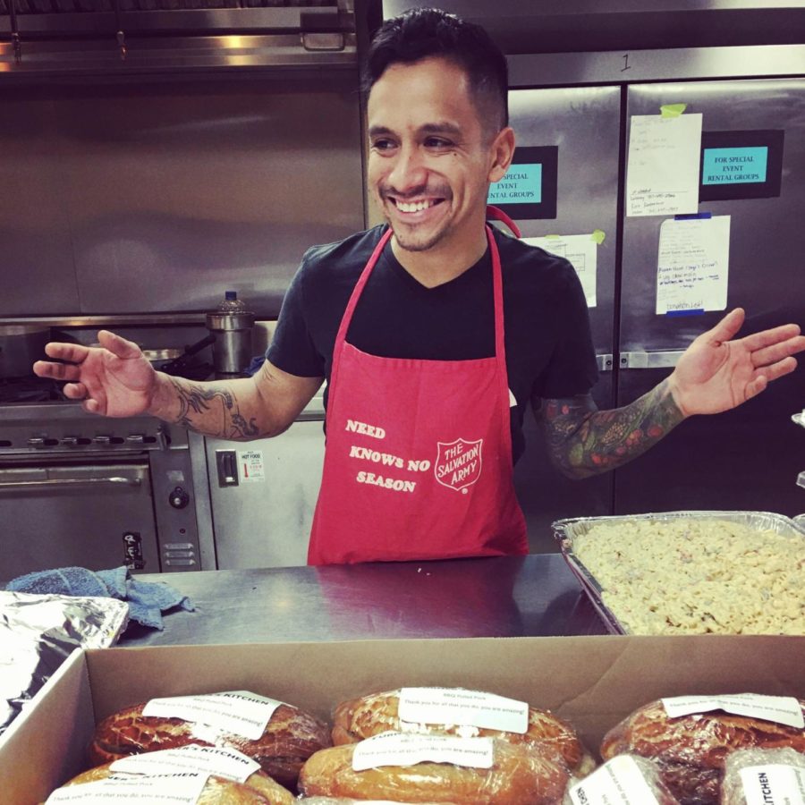 Jesus “Chuy” Valencia, SRJC student and chef, cooks for evacuees near Oakville.