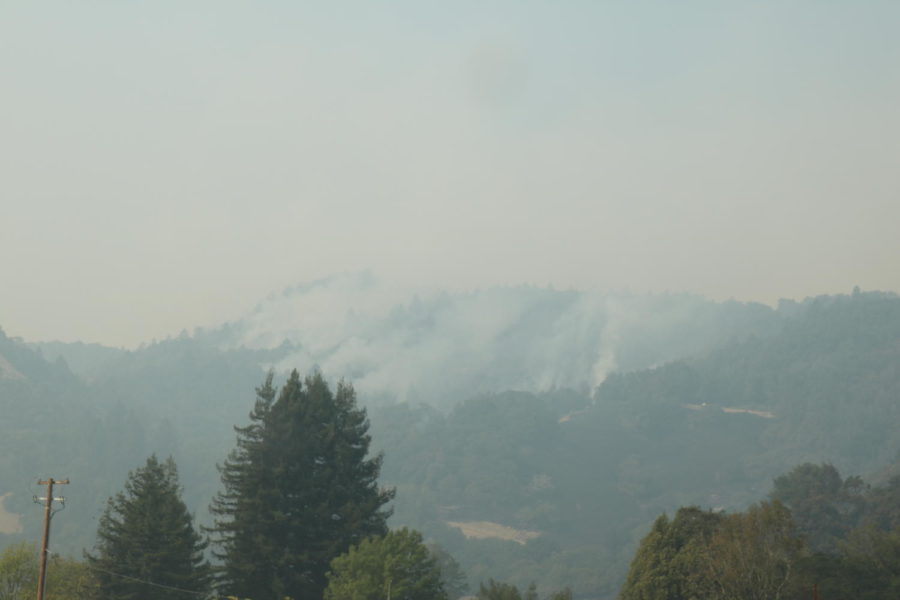 Peaks ablaze in Annadell as they come over the ridge into Bennett Valley near Sonoma Mountain Rd.