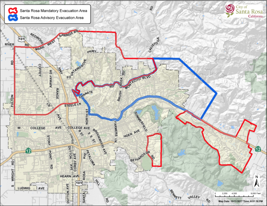 A+map+of+the+advised+evacuation+zone+in+Santa+Rosa.