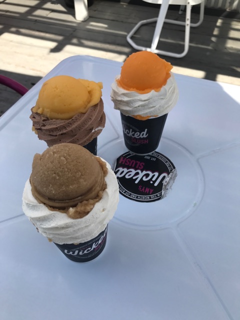 Flavors include rootbeer float, mango with chocolate and orange cream and vanilla.