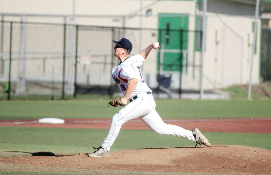 Starting Pitcher Parker Ruoff begins the game against DeAnza college, striking out the first batter.