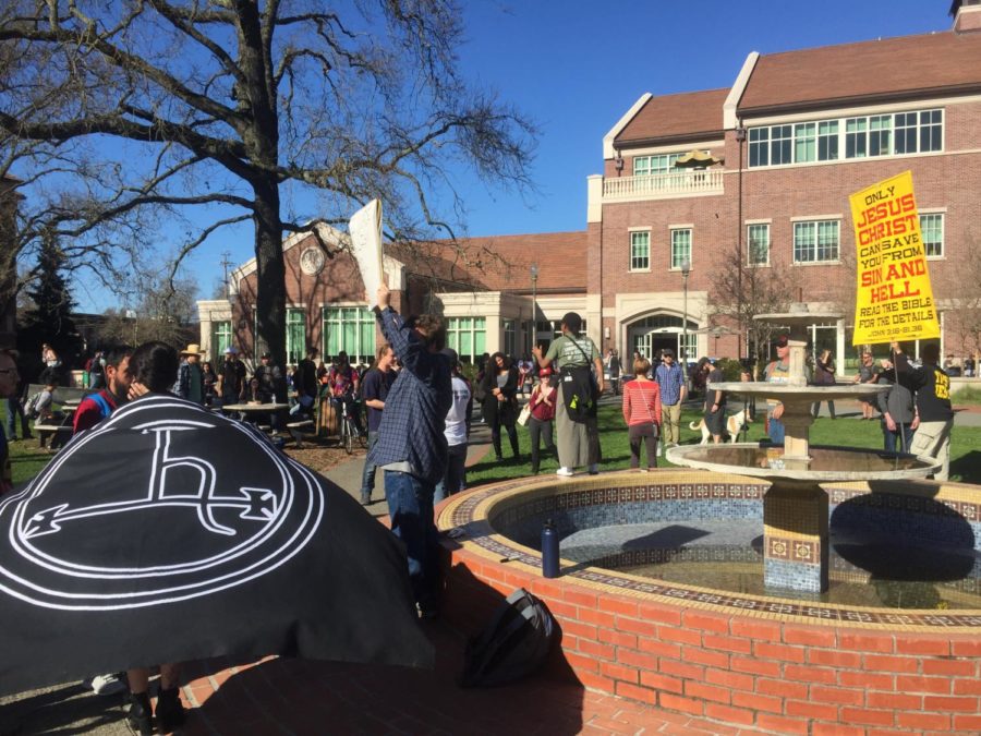 Students like social and behavioral science major Lauryn Gamble, 26, protested against the fundamentalist Christian group, Cry to God. Gamble said, "It's absolutely their right to be here. The first time, I engaged them and realized how stupid that was."