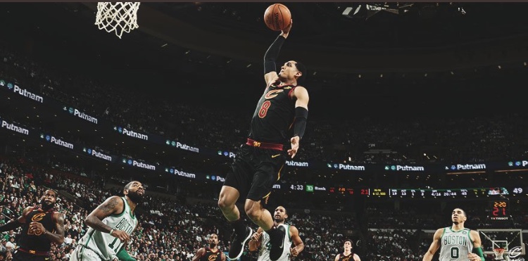  Newly acquired Cavs guard Jordan Clarkson dunks during the Cavaliers blowout win over Boston Sunday.