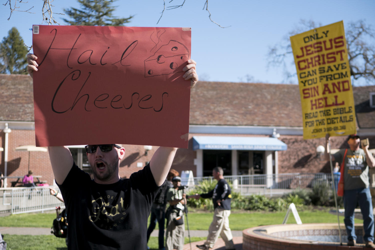 One student's sign stands out.
