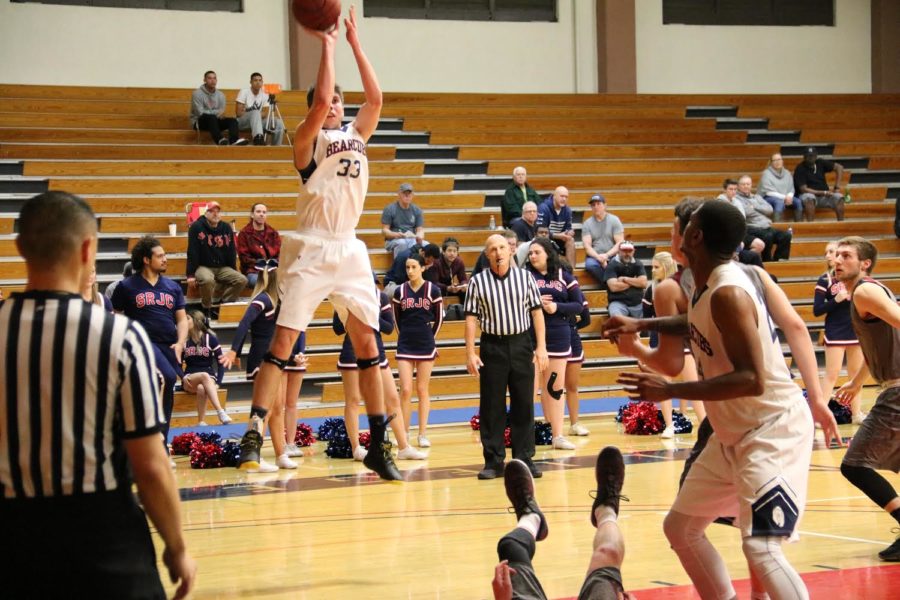 First-year guard Skylar Chavez knocks down the jumper in their win Tuesday against Sierra College at Haehl Pavilion.