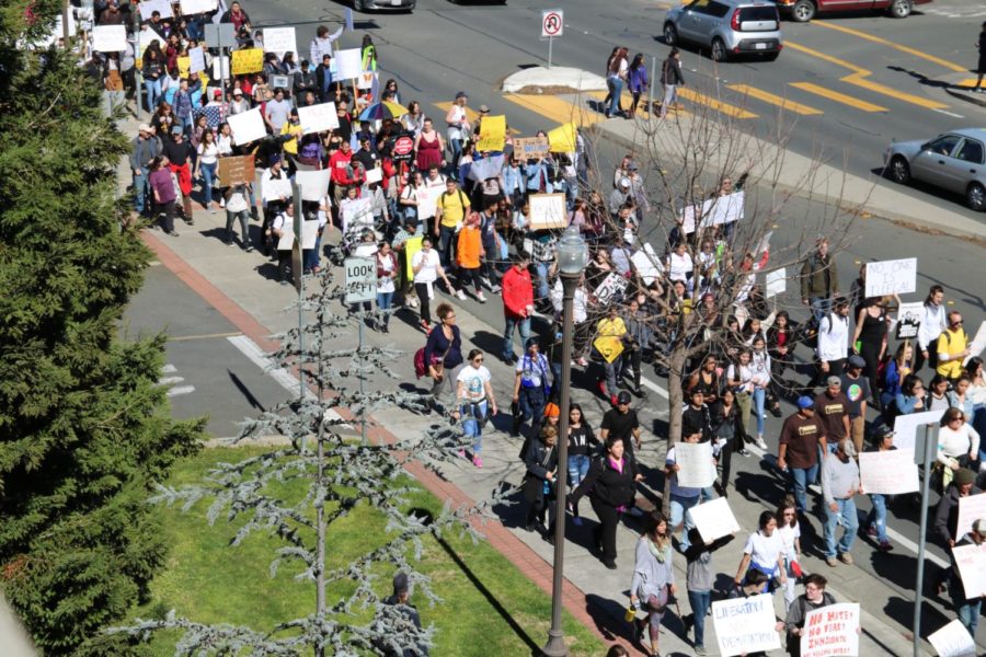 Hundreds of students left their classes to march along community members who left their workplaces in the Walkout for Immigration Reform, which started on the Santa Rosa Junior College Mendocino Avenue campus March 5.