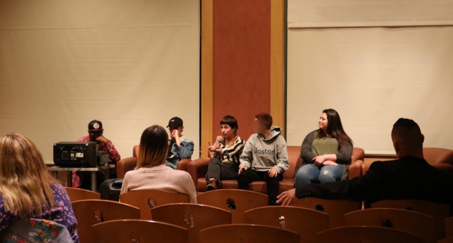 The speakers end the event with a panel by Matt Cox (2nd left), Nicolette Gottuso (middle) and Lyndsey Burcina (far right).