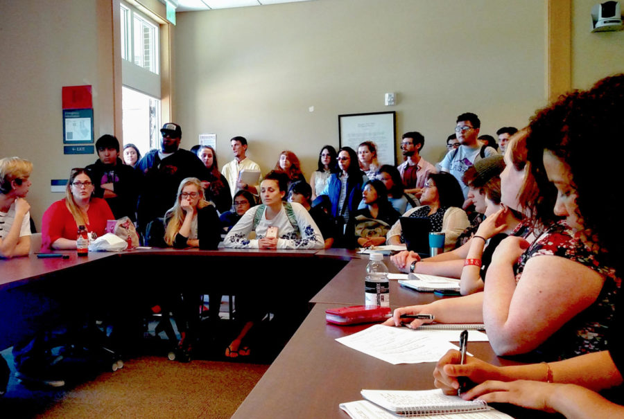 More than 30 students crammed into the Santa Rosa Junior College Senate Chambers to voice their concerns to SRJC President Frank Chong over the administration's now-scrapped plans to effectively cancel summer term. The Student Government Assembly (SGA) hosted the forum.