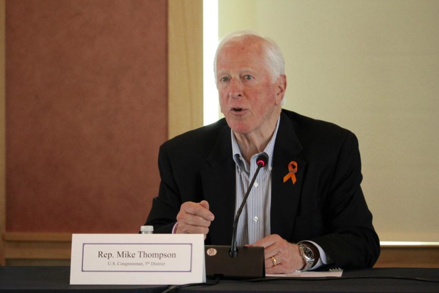Rep. Mike Thompson from Californias fifth district and chair of the House Gun Violence Prevention Task Force speaks to SRJC community members on April 21. 