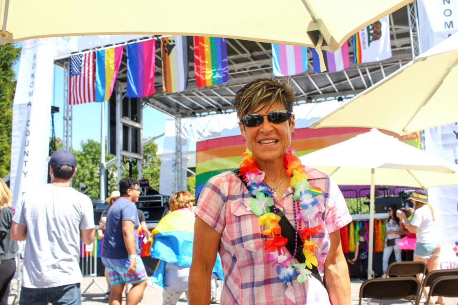 Santa Rosa Junior College Kinesiology instructor Karen Stanley makes an appearance with colleagues and friends at the Sonoma County Pride Parade