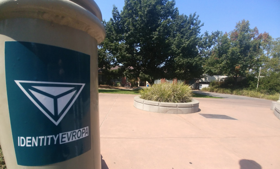 Identity Evropa stickers at SRJCs Santa Rosa campus.