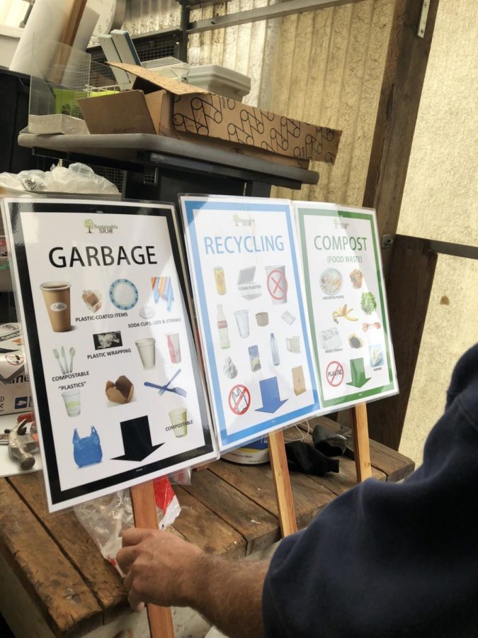 Waste bin signs for sorting. 
