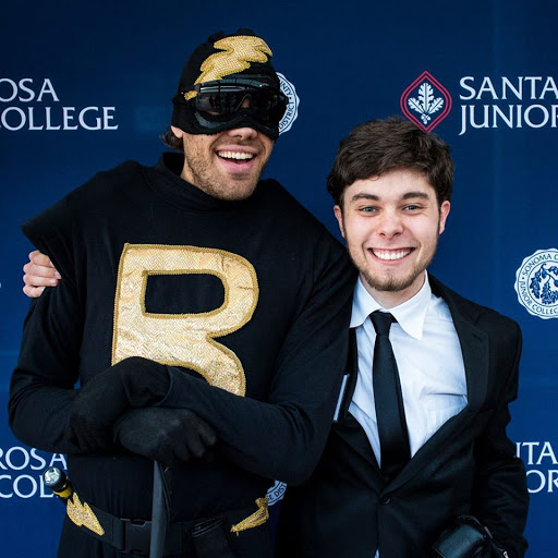 Miles Levin (right), Berkeley Pickell (left) from Super Hero Hotline pose at the 8th Annual Sonoma County Student Film Festival.