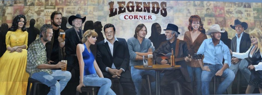 Nashville’s Legends Corner mural showing some of country music’s biggest stars, including Willie Nelson and Merle Haggard.