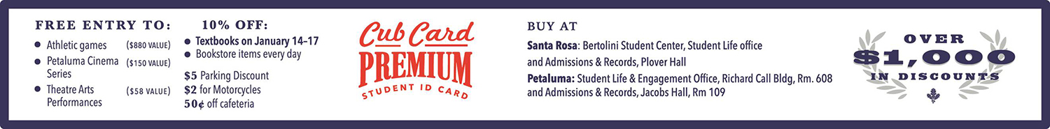 Get big savings when you purchase an SRJC CubCard Premium ID