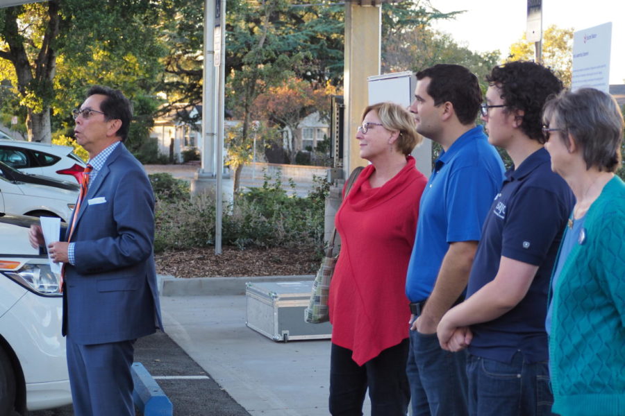 Santa Rosa Junior College President Frank Chong addresses a crowd of students and faculty at the SunPower solar panel ribbon cutting on Nov. 6 in Bech parking lot.