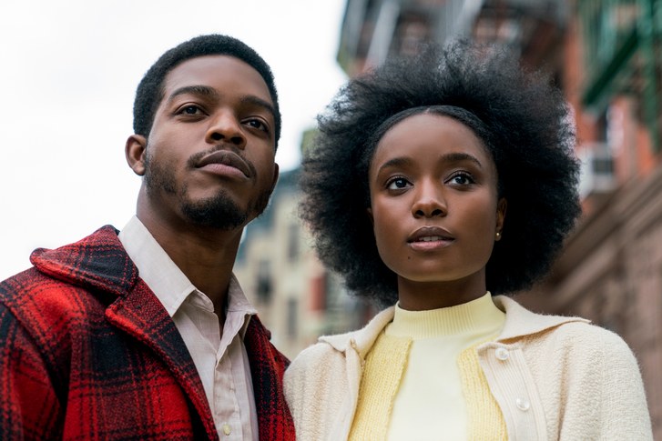 Actors Stephan James and Kiki Layne look out on New York City as Alonzo Hunt and Tish Rivers, respectively, in the 2018 film If Beale Street Could Talk.