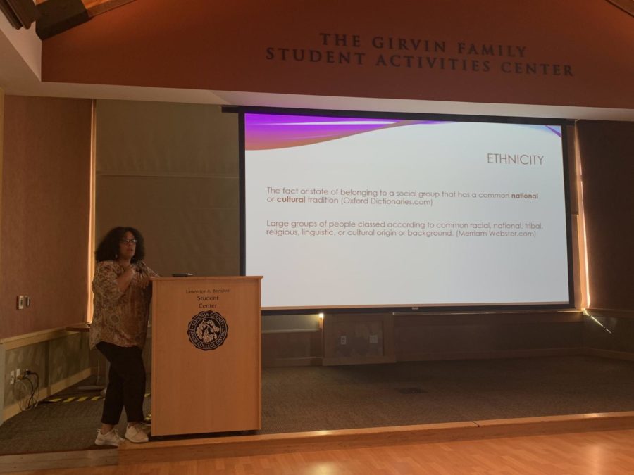 Kimberly MacNeil engages with student audience members on concepts of bias and assumption at SRJCs Girvin Student Activities Center.