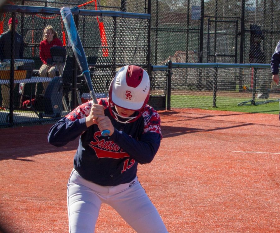 Santa Rosa Junior College sophomore centerfielder Emma Guilfoil prepares for her at bat in the Bear Cubs 14-1 loss to Foothill College Feb. 20 in Santa Rosa. Guilfoil is batting a .227 and has recorded five hits and one RBI this season. 