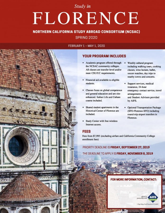 The SRJC Study Abroad program is a cooperative effort of multiple Northern California schools. This springs program will be in Florence, Italy. 