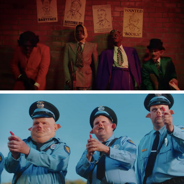 "Babushka Boi" music video features A$AP Rocky and accomplices on the run from pig-faced cops.