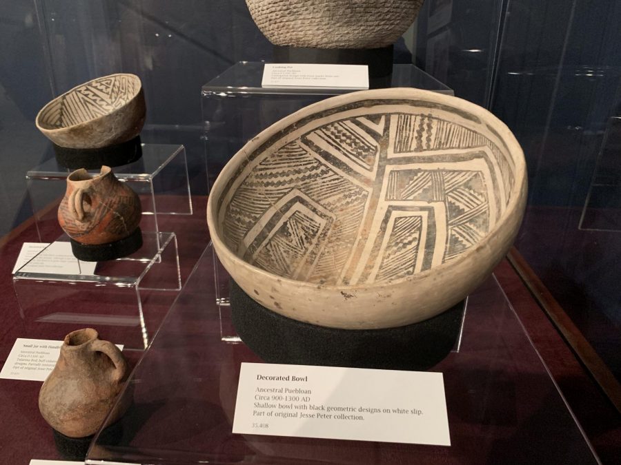 Ancient Puebloan pottery on display inside the Jesse Peter Multicultural Museum on SRJC campus.
