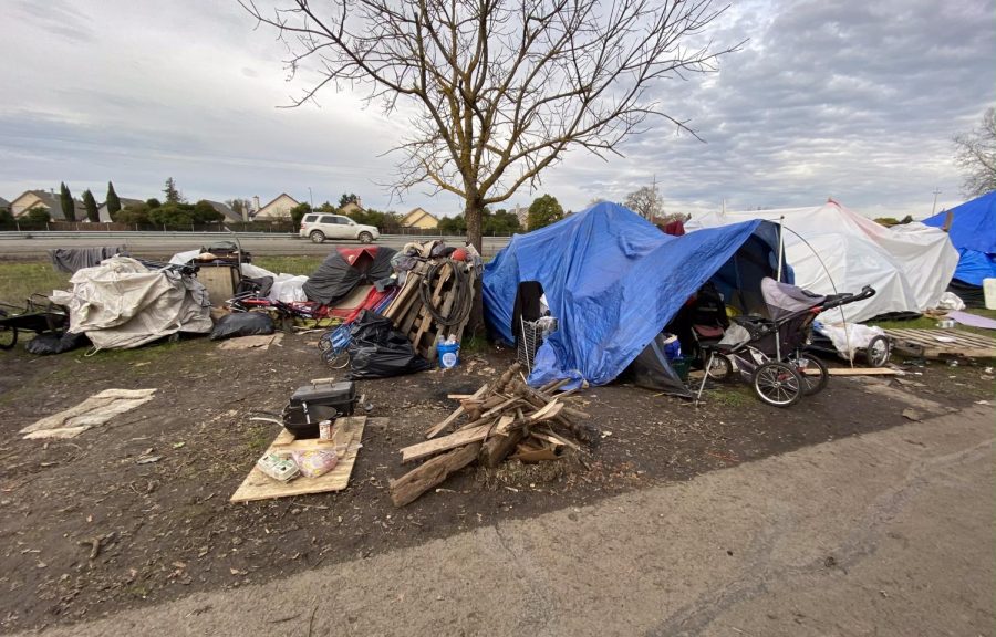 An encampment on Sonoma County's Joe Rodota Trail off Highway 12 in Santa Rosa.