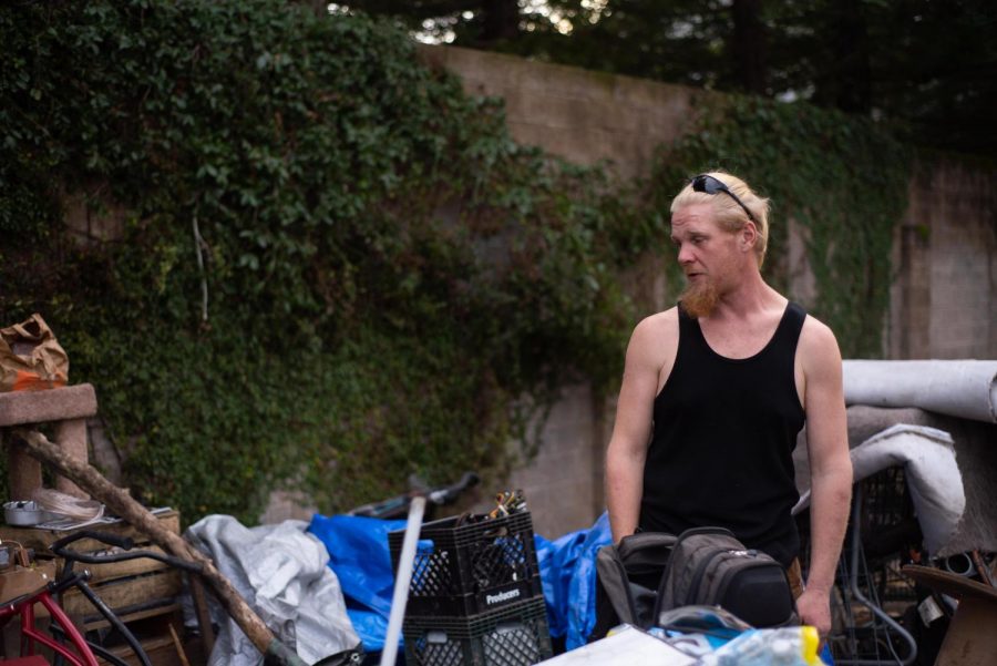 Steve, 33, surveys his camp in preparation for his move elsewhere on Jan. 31, the deadline for Joe Rodota residents to vacate the trail.