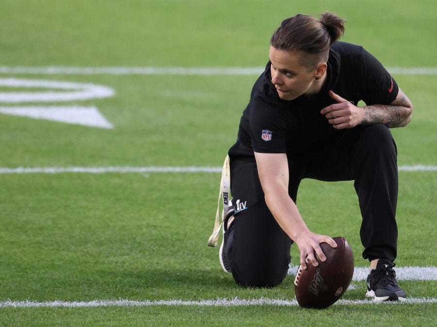 The San Francisco 49ers' Katie Sowers is the first female to coach in the Super Bowl, taking the field against the Kansas City Chiefs as an offensive assistant. 