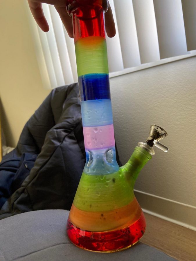 Angel’s rainbow bong is the first thing she grabs when she needs relief from the stress  from the pandemic.