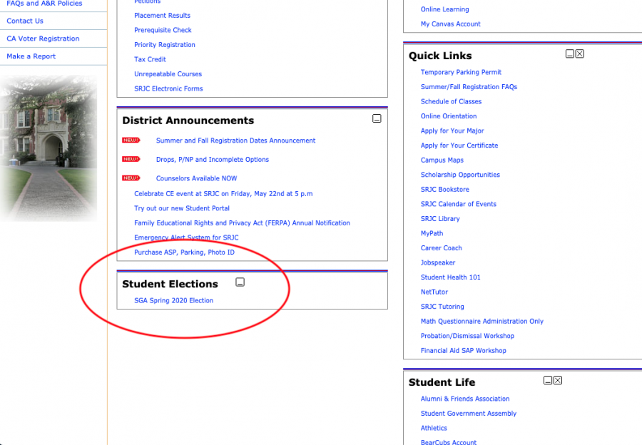 SRJC students can  visit their student portal and click SGA Spring 2020 Election to vote for their representatives.