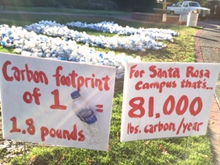 One of Guy Tillotson's demonstrations to enlighten students about the total cost of single-use plastic bottles.