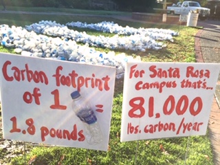 One of Guy Tillotsons demonstrations to enlighten students about the total cost of single-use plastic bottles.