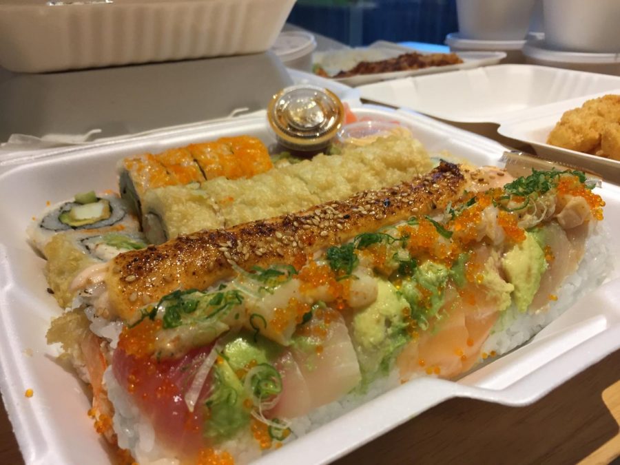 Paradise sushi's samuri roll, golden California roll, yummy roll and calamari roll.