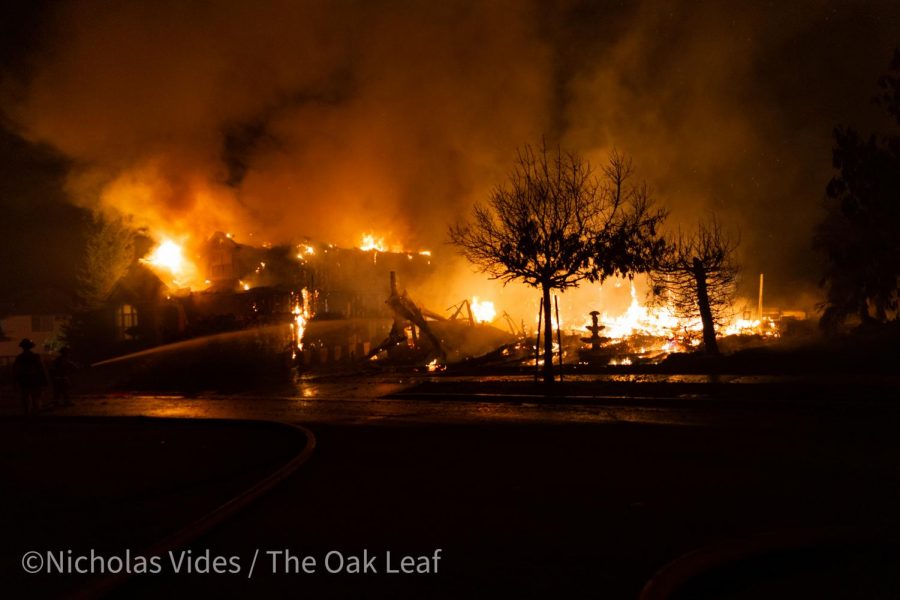 The Shady Fire burns through Mountain Hawk Drive at 3:30 a.m. Monday.