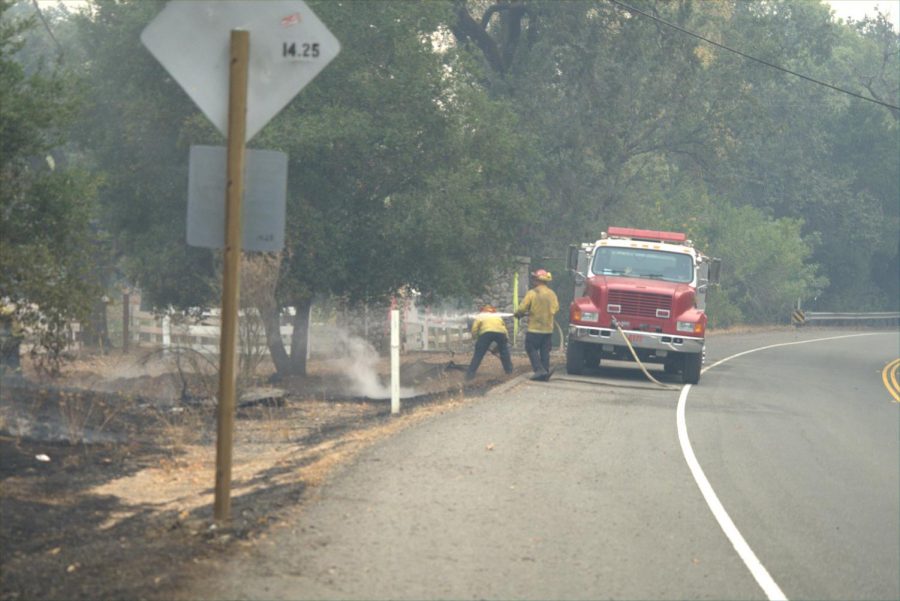 Firefighters working along Calistoga Road in east Sonoma County.