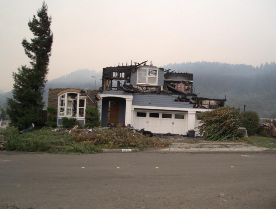 A house on Mountain Hawk Drive is  left partially standing after the Glass Incident's fire passed through east Santa Rosa's Skyhawk community.