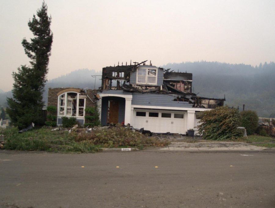 A house on Mountain Hawk Drive is  left partially standing after the Glass Incidents fire passed through east Santa Rosas Skyhawk community.