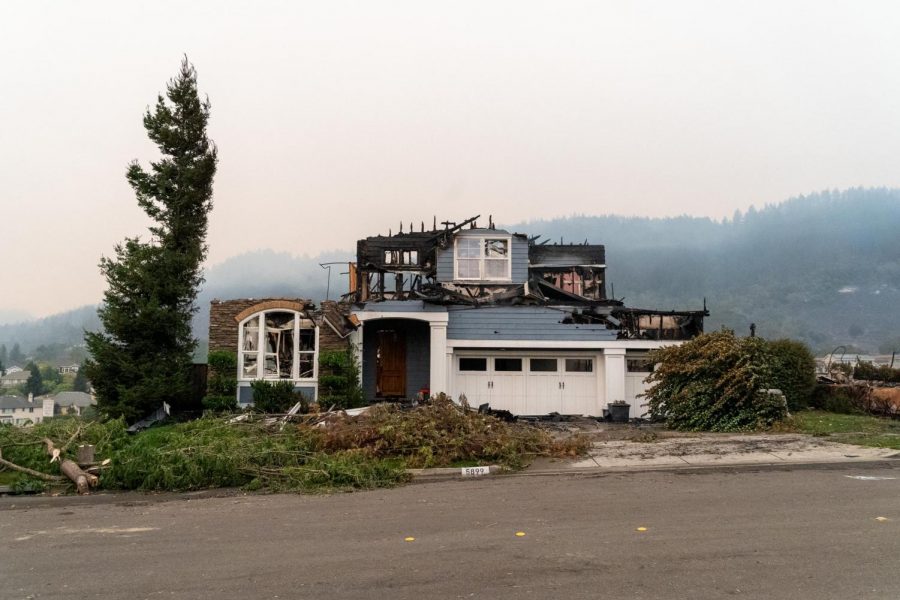 The remains of a home on Mountain Hawk on Monday that burned the previous night.