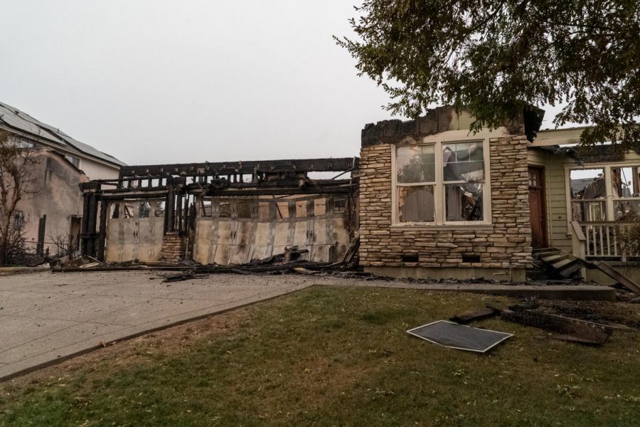 The front facade of this Mountain Hawk Drive home are all that was left standing after the Glass Incident fire burned the rest in the early morning hours of Monday, Sept. 28. 