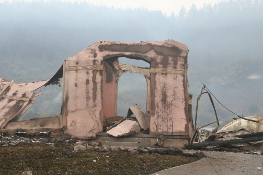 A house on Skyhawk Rd. that burned, leaving only the entryway standing.