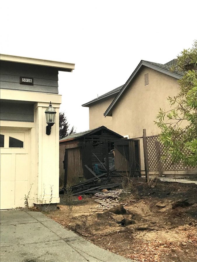 The Glass Fire burned this shed but left the two surrounding homes untouched. 