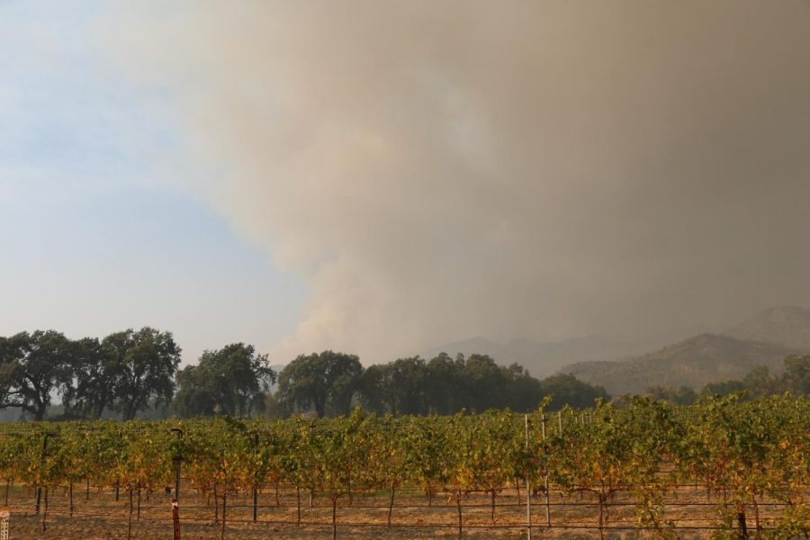 Smoke from the Glass Fire hanging over Hwy 29