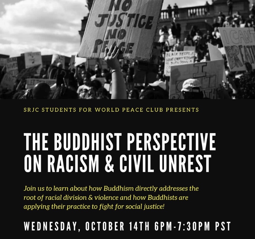 Poster for the Buddhist perspective on racism & civil unrest event.