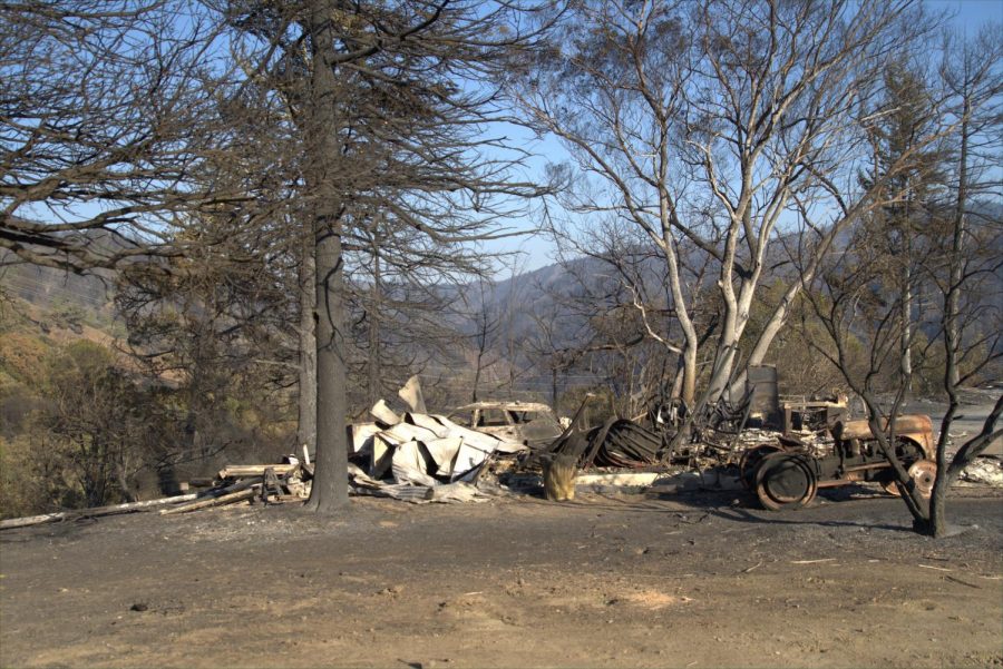  A tractor and car off Los Alamos Road devastated by the Glass Fire 