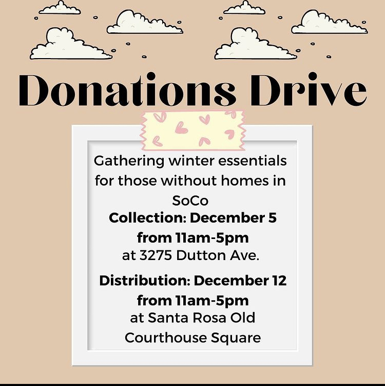 SRJC student Kay Trieseberg is hosting a donation drive collection on Friday, Dec. 5, and a distribution on Friday, Dec. 12.