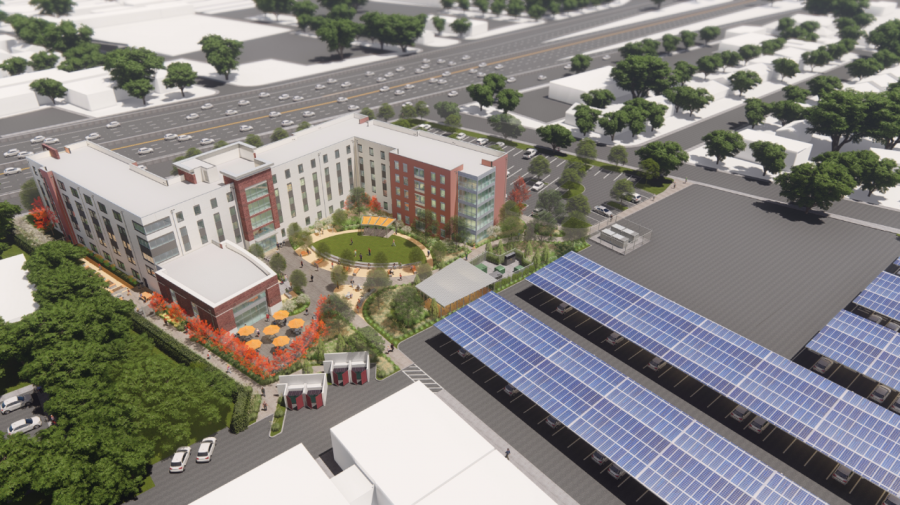 A birds eye view of planned student housing.