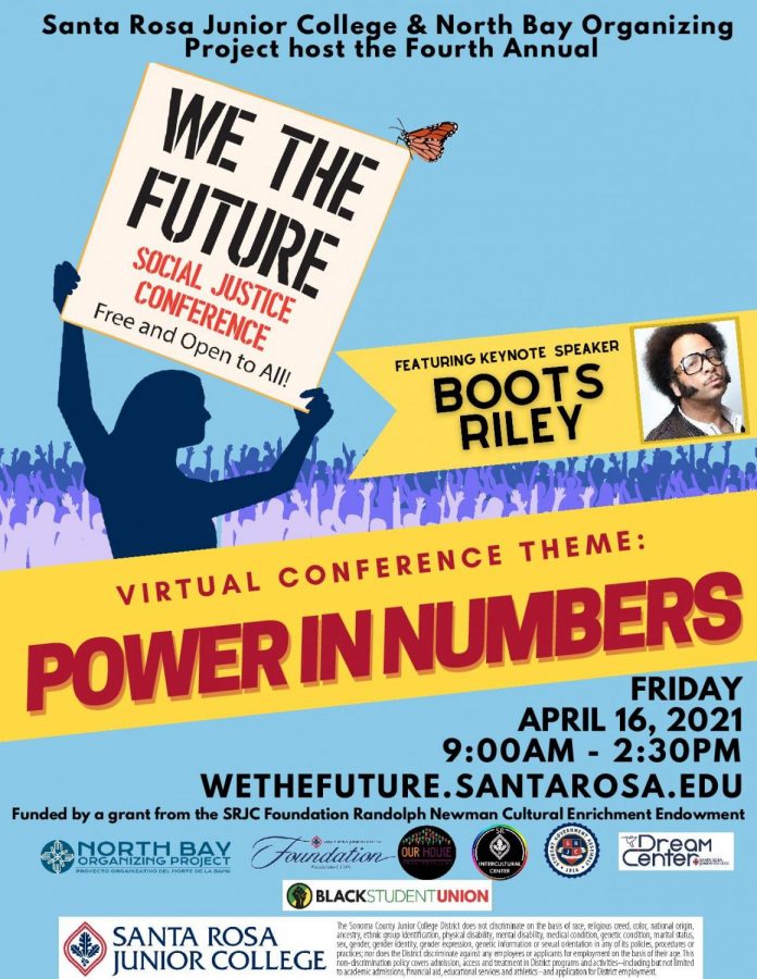 A poster for Santa Rosa Junior College Our Houses We the Future 2021 conference on April 16.